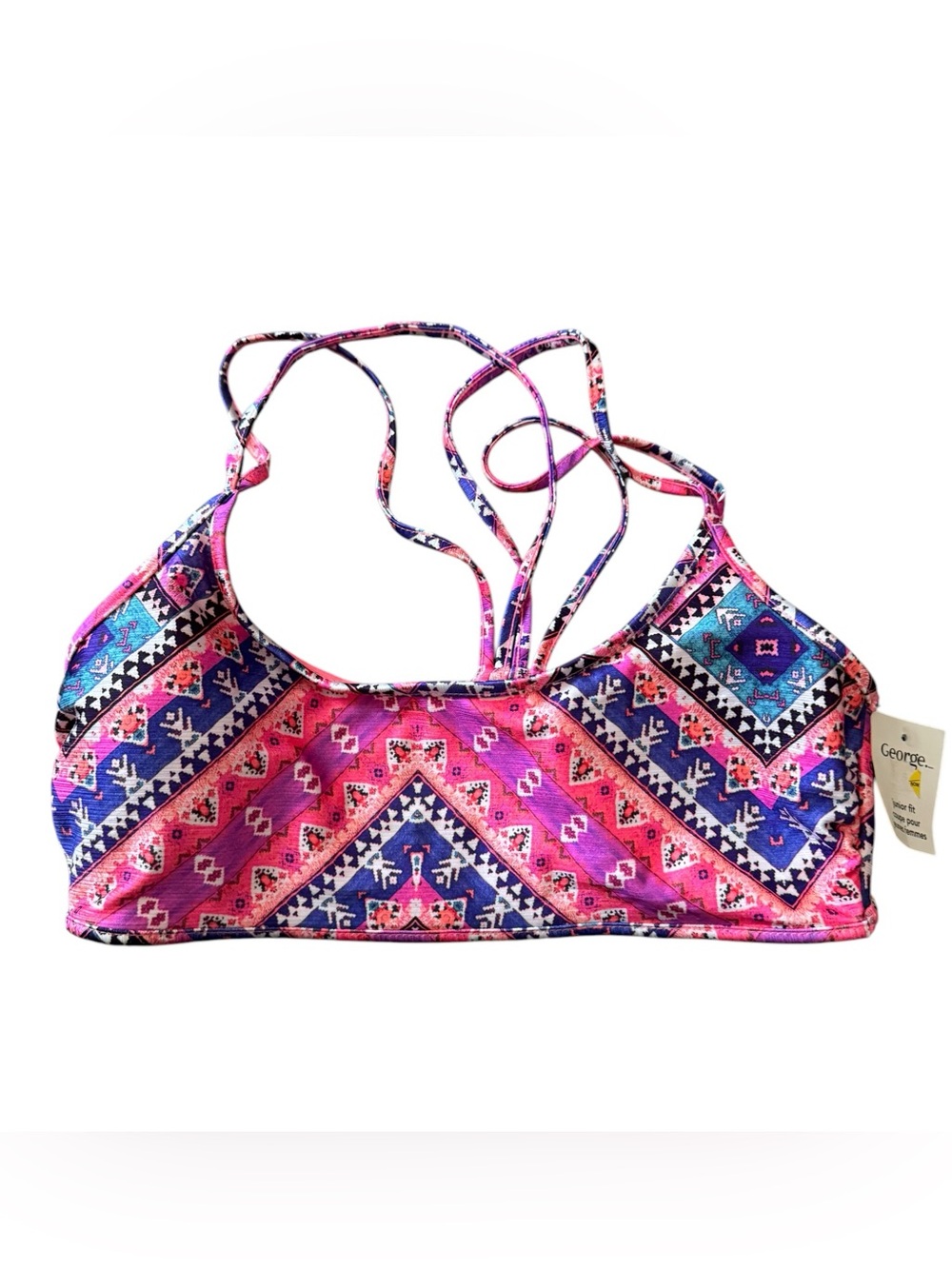 George Jrs Racerback Bralette Bikini Top Sz L Pink Aztec Tribal NWT